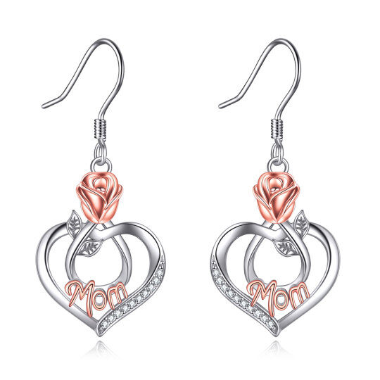 Boucles d'oreilles pendantes en argent sterling avec rose en zircon cubique bicolore