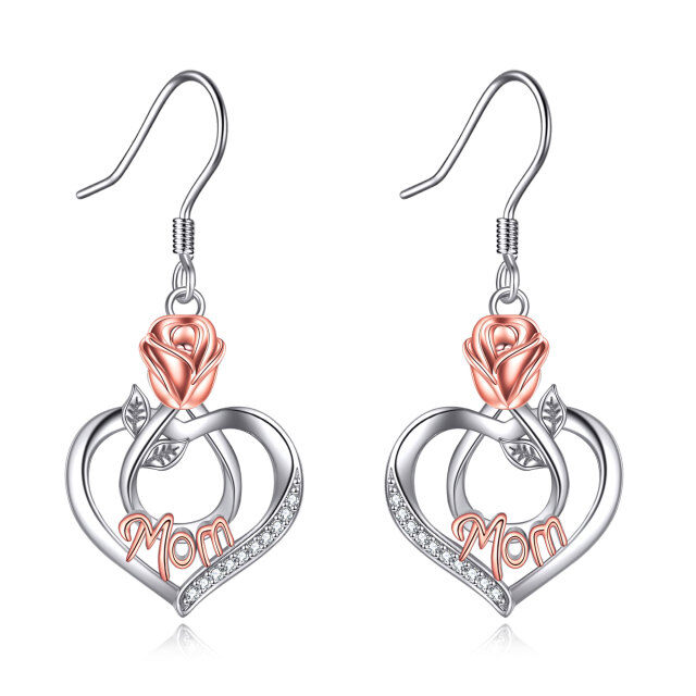 Orecchini a goccia in argento sterling bicolore con zircone rosa-1