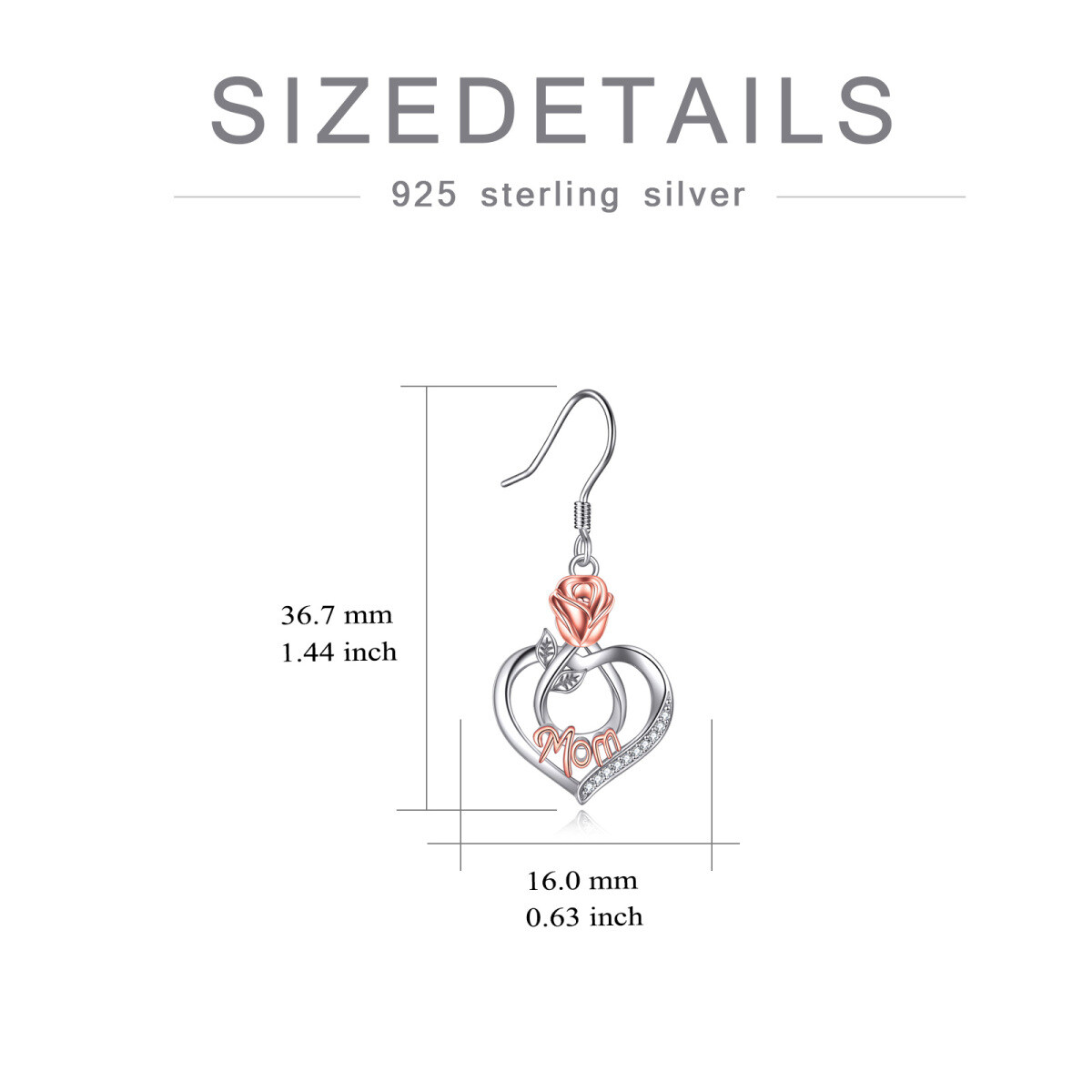 Boucles d'oreilles pendantes en argent sterling avec rose en zircon cubique bicolore-5