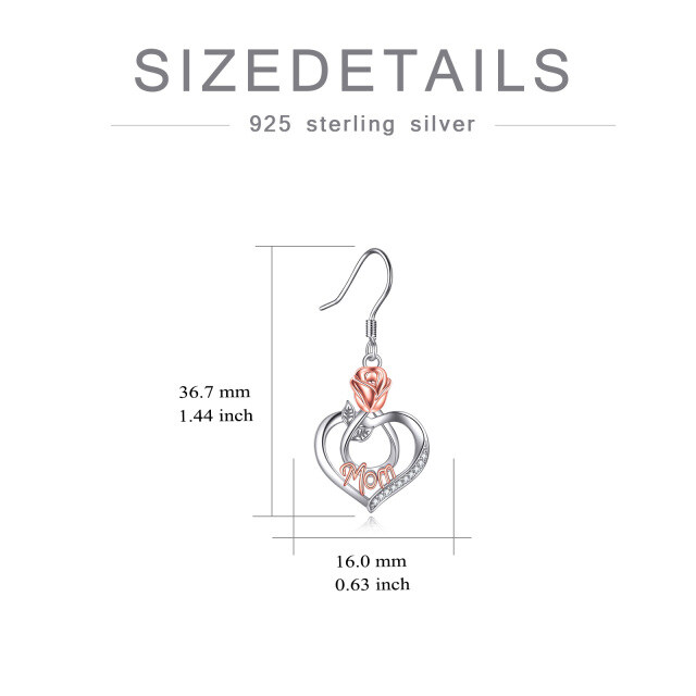 Zweifarbige Sterling Silber Cubic Zirkonia Rose Tropfen Ohrringe-5