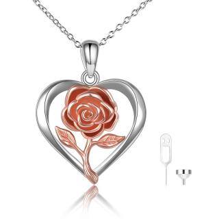 Sterling Silver Two-tone Rose Flower & Heart Urn Necklace for Ashes-53