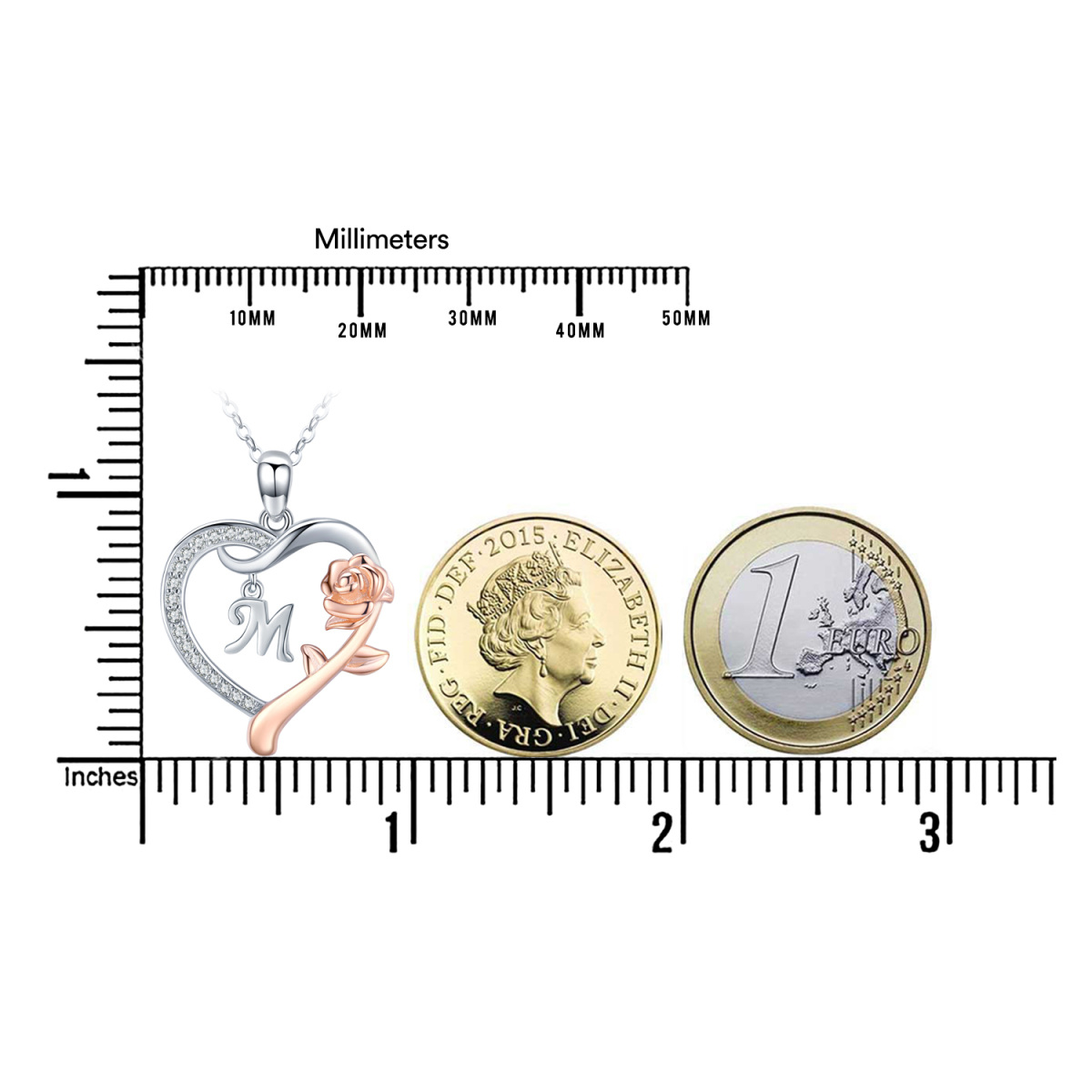 Zweifarbige Halskette mit Herzanhänger aus Sterlingsilber mit Zirkonia und Anfangsbuchstaben M-6