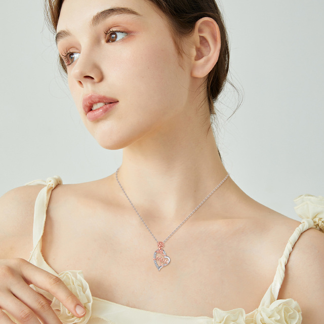 Collier en argent sterling avec pendentif rose et cœur en zircon cubique bicolore et mot g-2