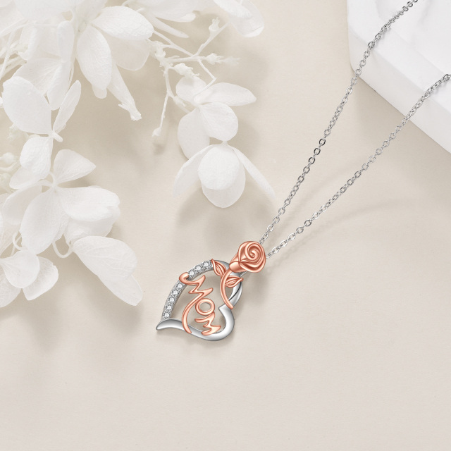 Collier en argent sterling avec pendentif rose et cœur en zircon cubique bicolore et mot g-3