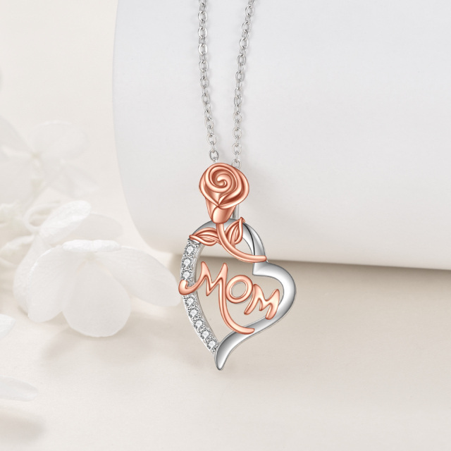 Collier en argent sterling avec pendentif rose et cœur en zircon cubique bicolore et mot g-4