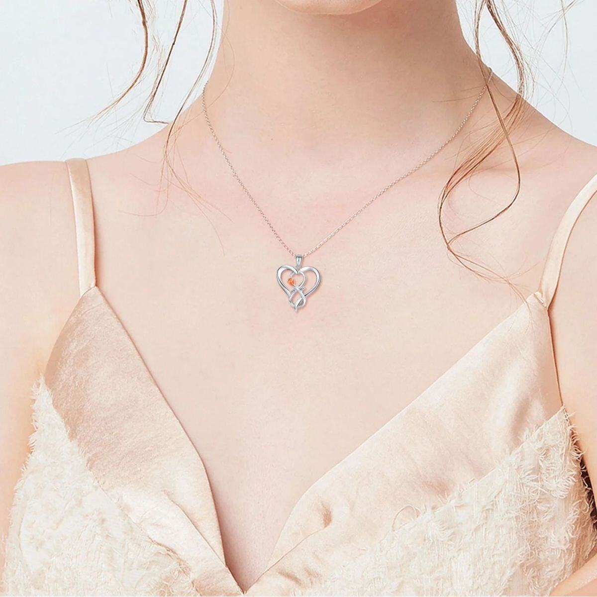 Collier en argent sterling avec pendentif rose et cœur bicolore-2