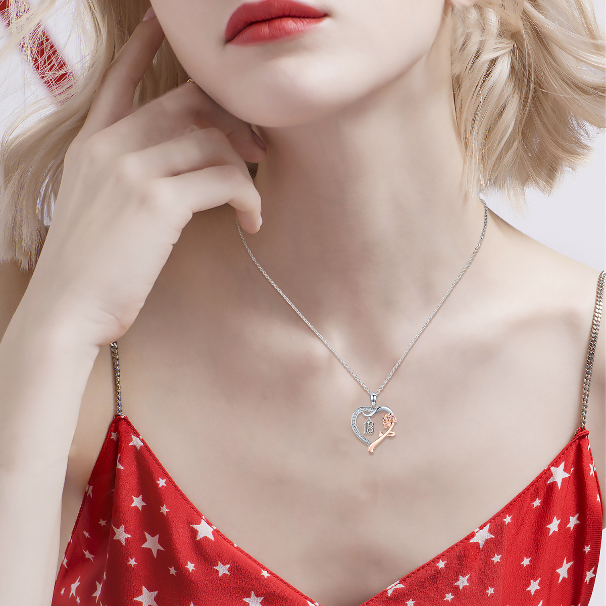 Collana con ciondolo con nome classico personalizzato a forma di cuore rosa bicolore in argento sterling per donna-2