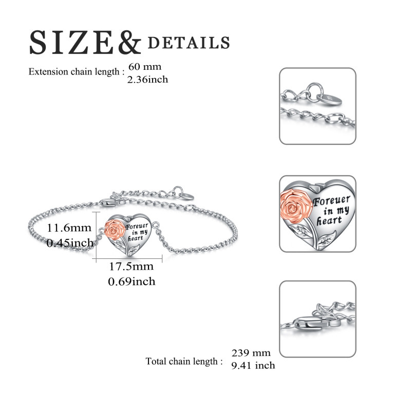 Sterling Silver Two-tone Rose & Heart Urn Bracelet for Ashes with Engraved Word-6