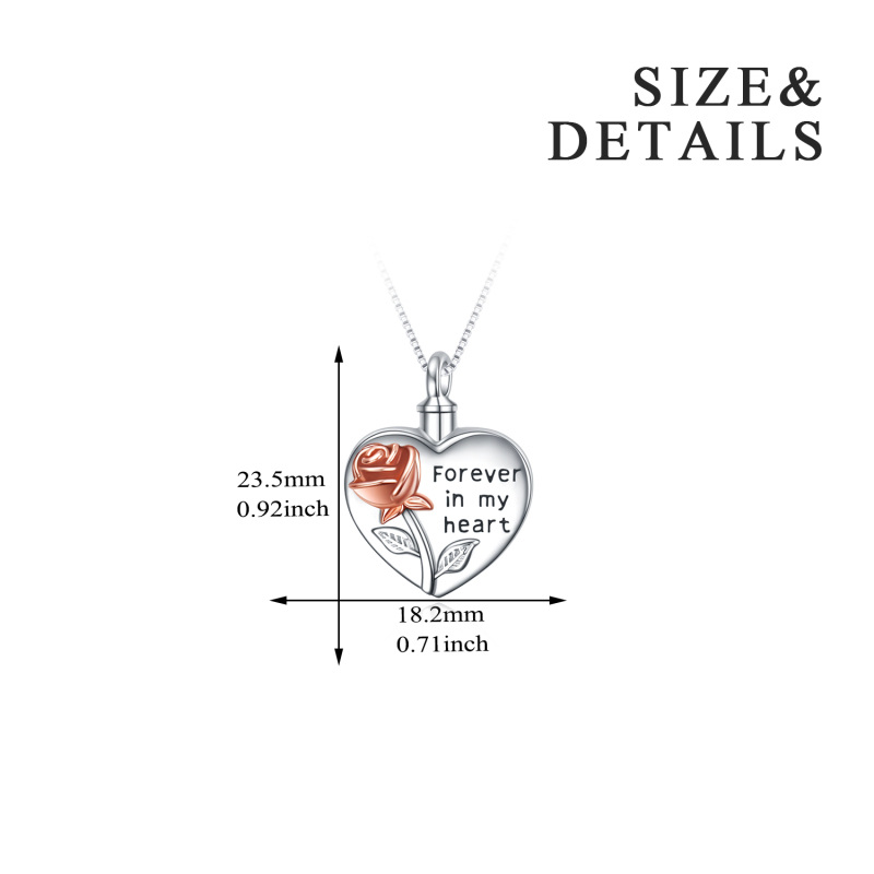 Sterling zilveren tweekleurige roos & hart urnenketting voor as met gegraveerd woord-6