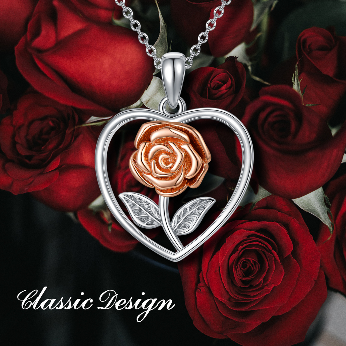 Sterling Silber Zweifarbige Rose & Herz Urne Halskette-7