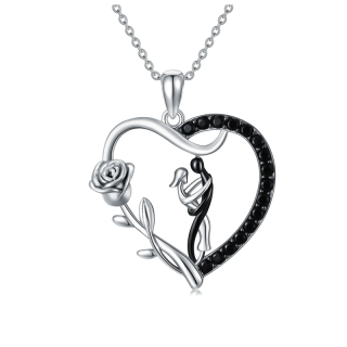 Sterling Silver Two-tone Rose Hug Pendant Necklace for Women Men-3