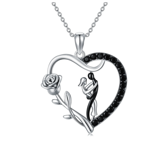 Zweifarbige Halskette mit Rose-Hug-Anhänger aus Sterlingsilber für Damen und Herren