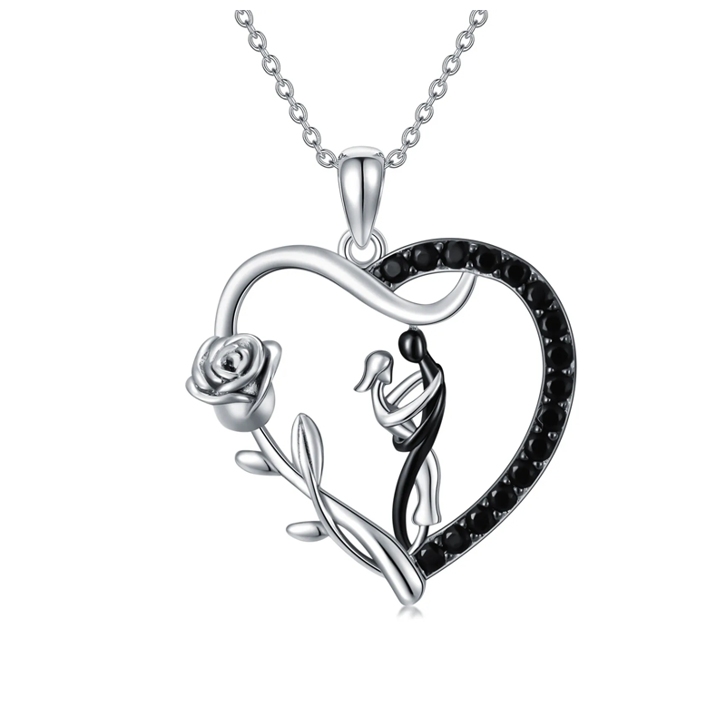 Sterling Silver Two-tone Rose Hug Pendant Necklace for Women Men-12