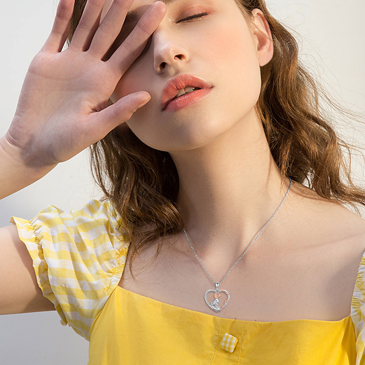 Collier en argent sterling avec pendentif en forme de cœur de mère en rose bicolore-2