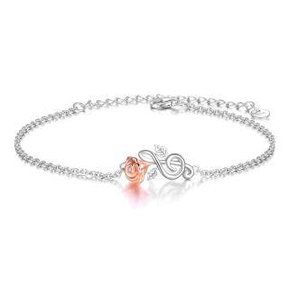 Sterling Silver Two-tone Rose & Music Symbol Pendant Bracelet-5