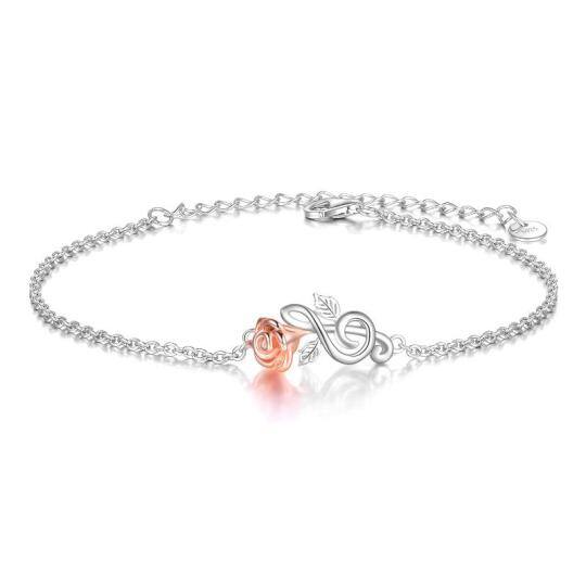 Sterling Silver Two-tone Rose & Music Symbol Pendant Bracelet