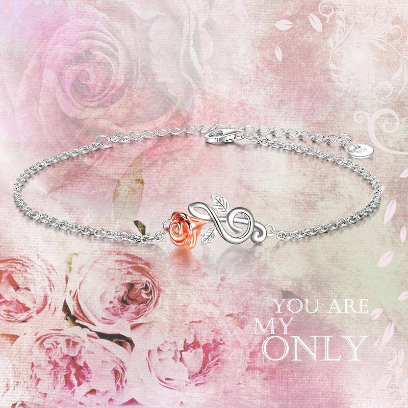 Sterling Silver Two-tone Rose & Music Symbol Charm Bracelet-3