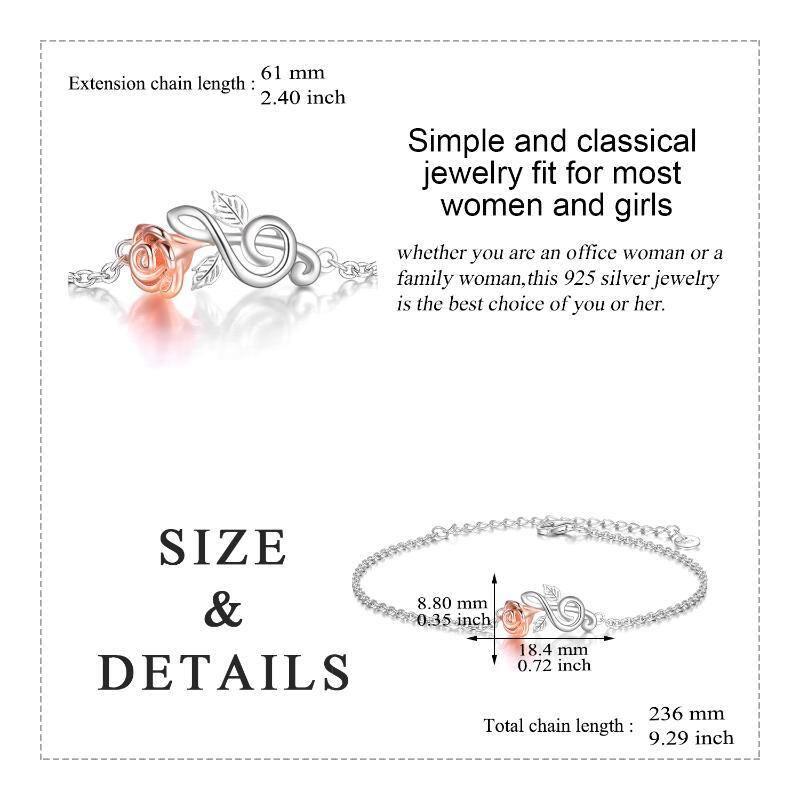 Sterling Silver Two-tone Rose & Music Symbol Charm Bracelet-4