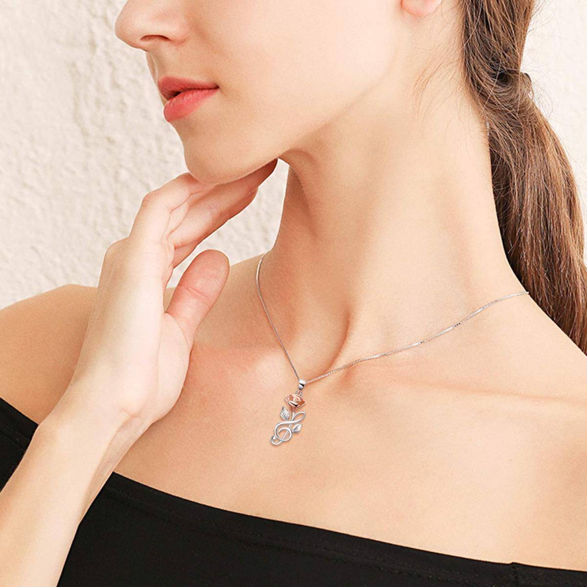 Collier avec pendentif en argent sterling et symbole musical rose bicolore pour femme-2