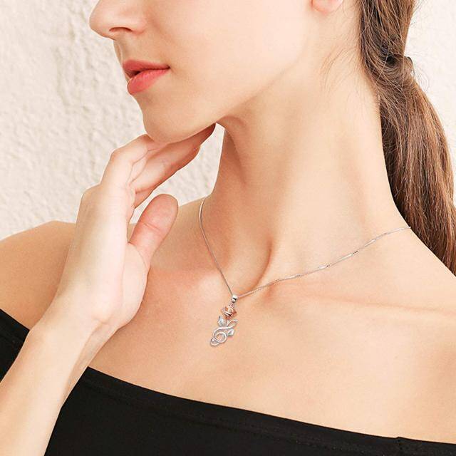 Collana con ciondolo a forma di simbolo musicale rosa bicolore in argento sterling per donna-2