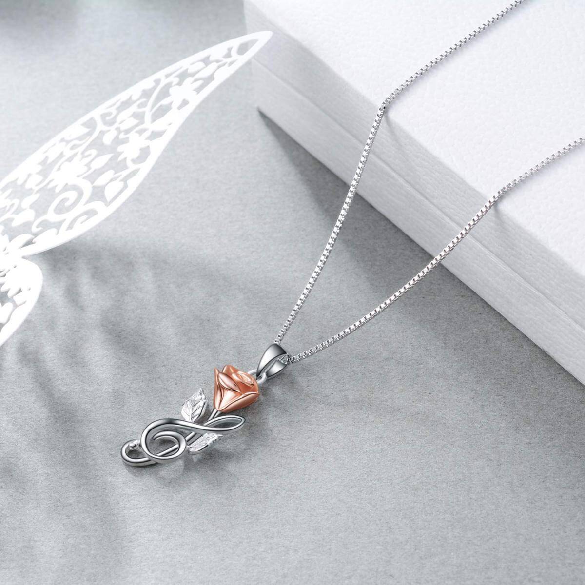 Collier avec pendentif en argent sterling et symbole musical rose bicolore pour femme-3