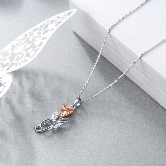 Sterling Zilveren Tweekleurige Rozen Muziek Symbool Hanger Ketting voor Vrouwen-3