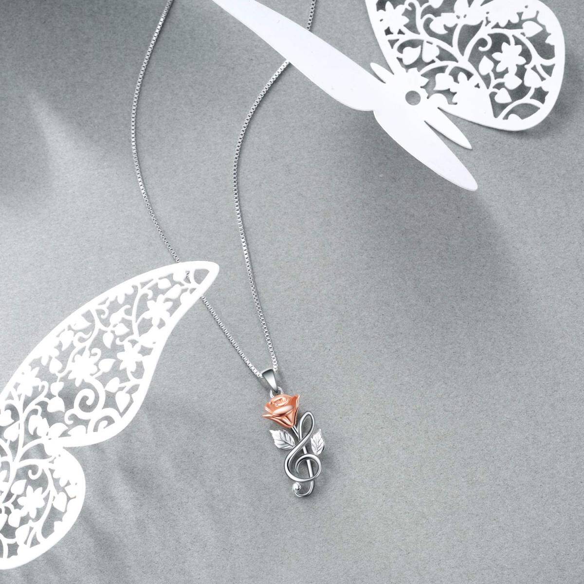 Collier avec pendentif en argent sterling et symbole musical rose bicolore pour femme-4