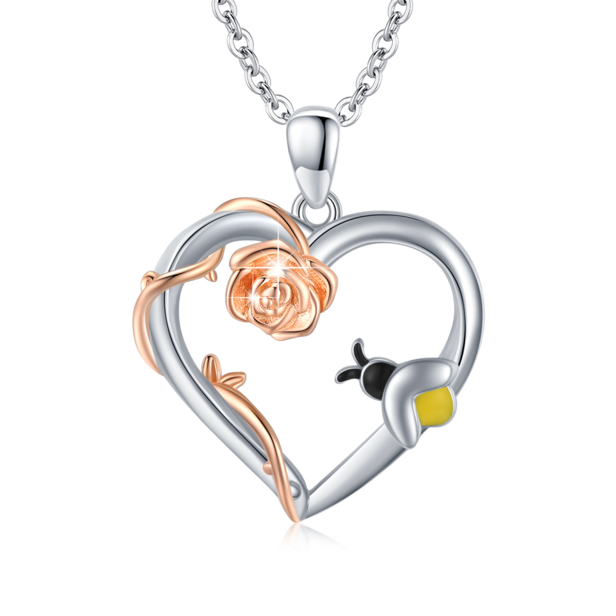 Sterling Silver Two-tone Rose Pendant Necklace-1