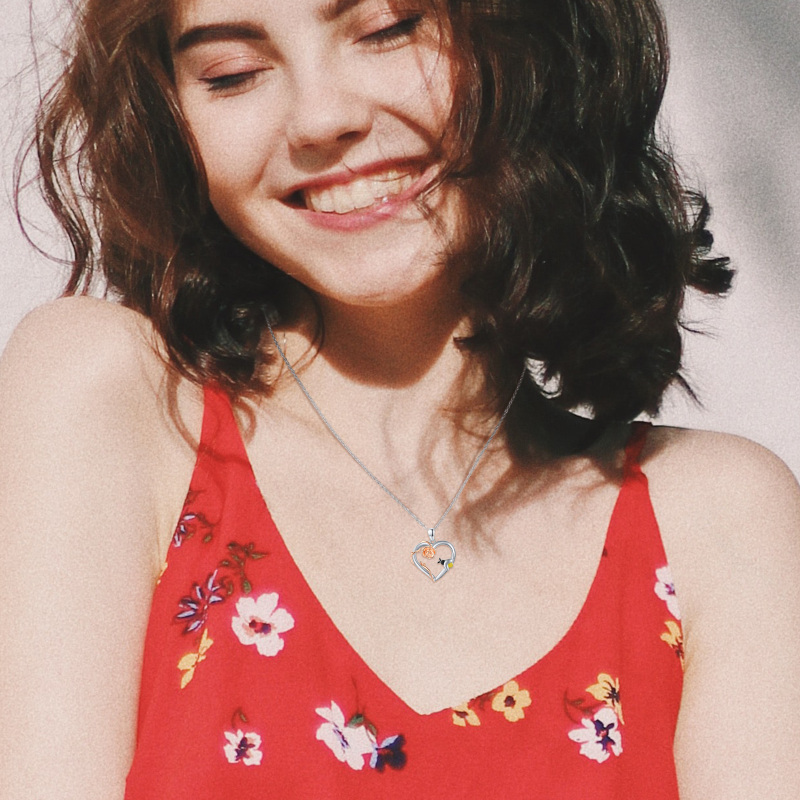 Collier en argent sterling avec pendentif rose bicolore-2