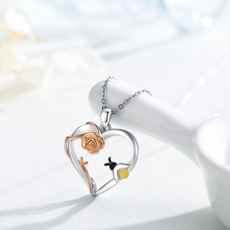 Collier en argent sterling avec pendentif rose bicolore-3