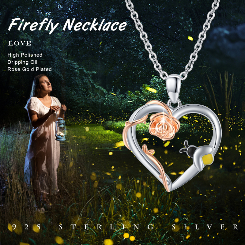 Collier en argent sterling avec pendentif rose bicolore-4