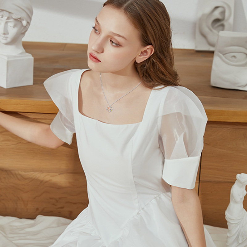 Collier en argent sterling avec pendentif rose bicolore-6