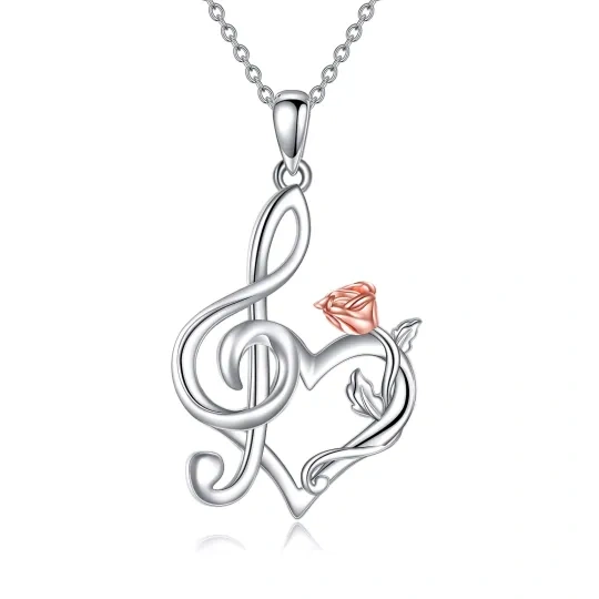 Sterling Silver Two-tone Rose Pendant Necklace