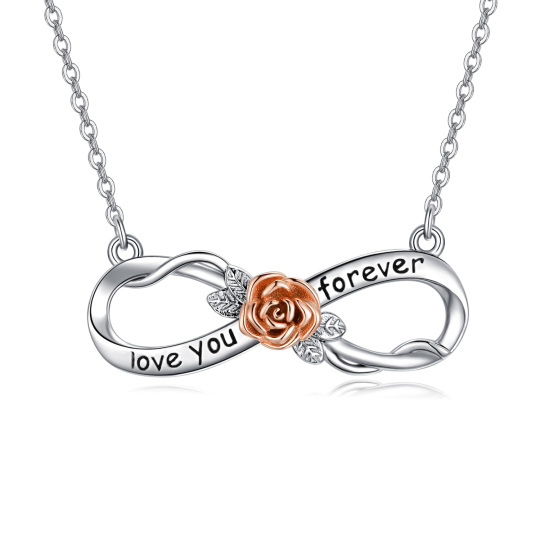 Sterling Silver Two-tone Rose Pendant Necklace with Engraved Word