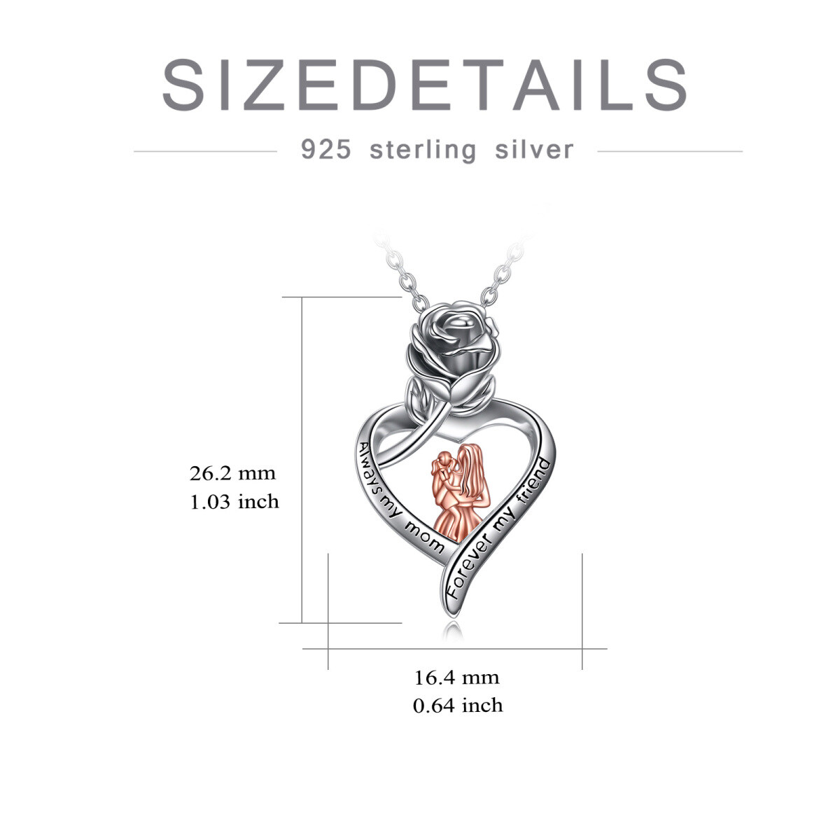 Collier en argent sterling avec pendentif rose en zircon cubique bicolore et mot gravé-5