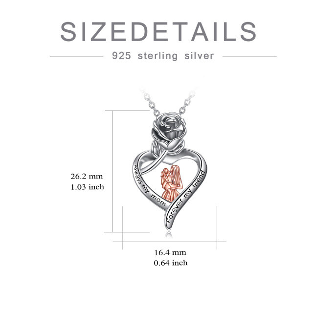 Sterling Silver Two-tone Cubic Zirconia Rose Pendant Necklace with Engraved Word-5