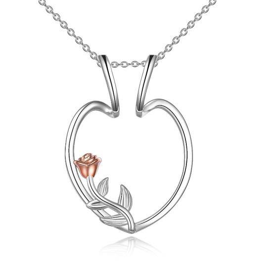 Sterling Silver Two-tone Rose Pendant Necklace