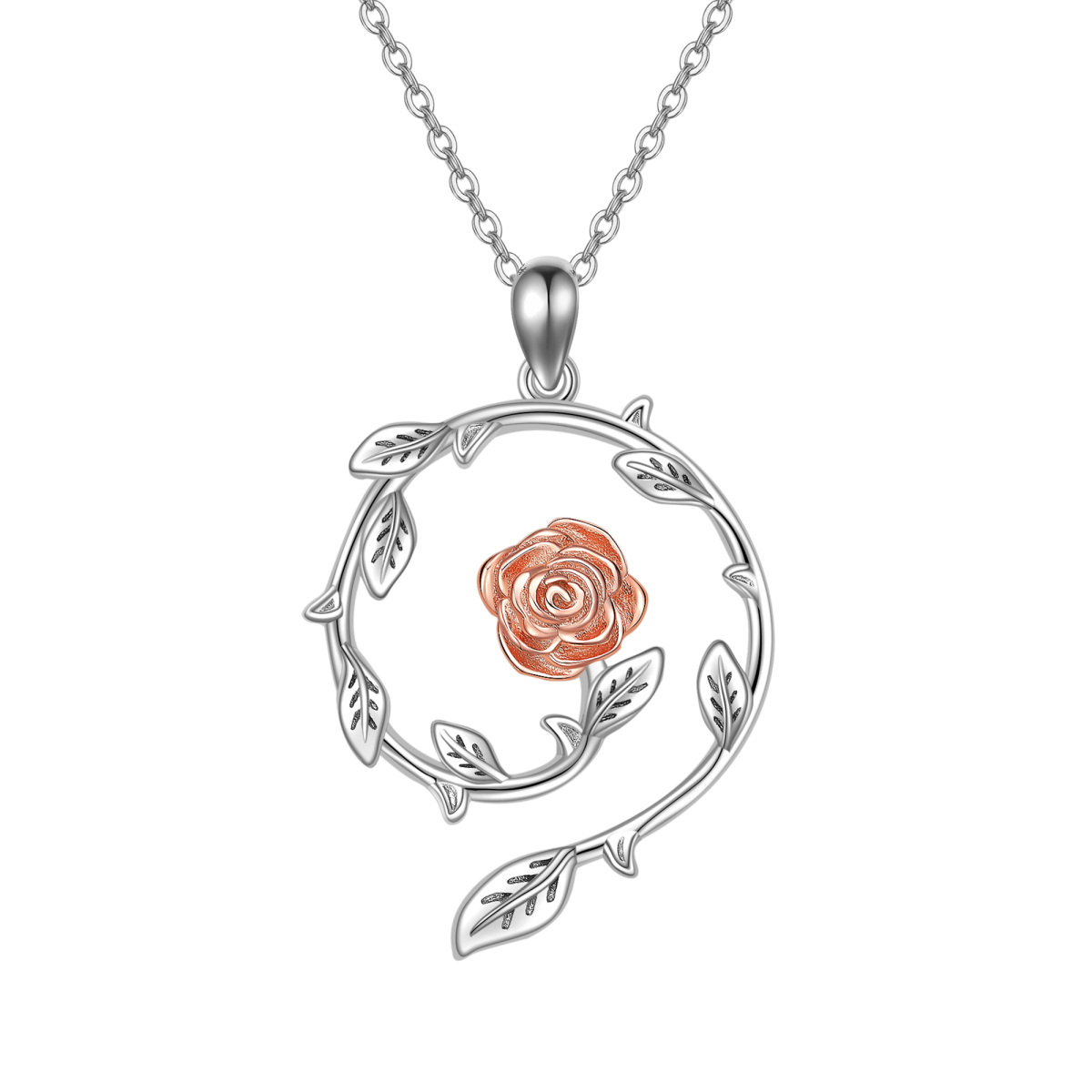 Collier en argent sterling avec pendentif rose bicolore-1