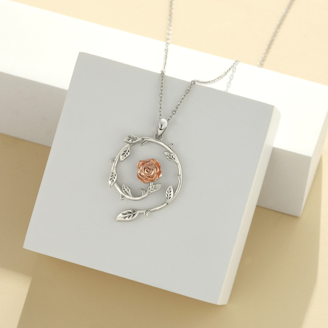 Sterling Silver Two-tone Rose Pendant Necklace-3