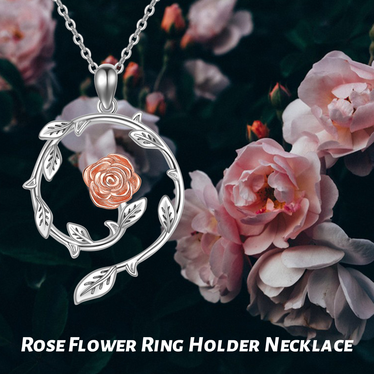 Sterling Silver Two-tone Rose Pendant Necklace-6