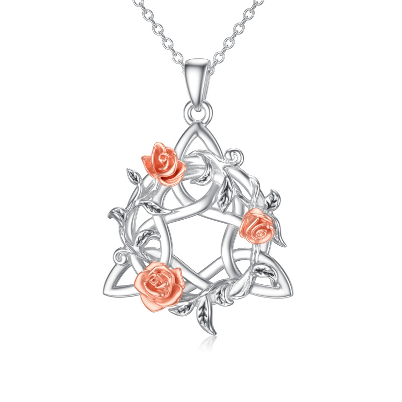 Sterling Silver Two-tone Rose Pendant Necklace-7