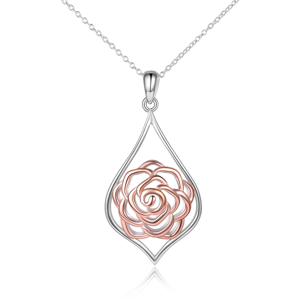 Sterling Silver Two-tone Rose Pendant Necklace-1