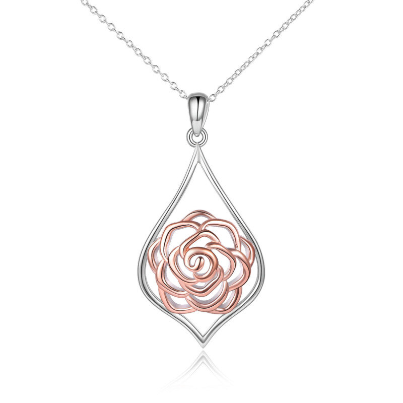 Sterling Silver Two-tone Rose Pendant Necklace-16