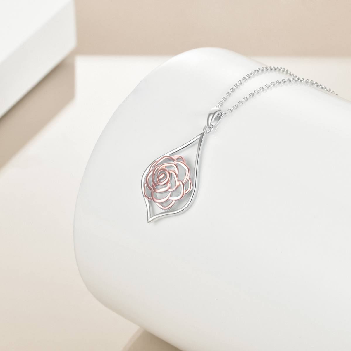 Collier à pendentif rose bicolore en argent sterling-3