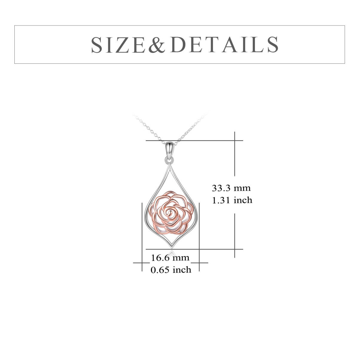 Zweifarbige Halskette mit Rosenanhänger aus Sterlingsilber-4