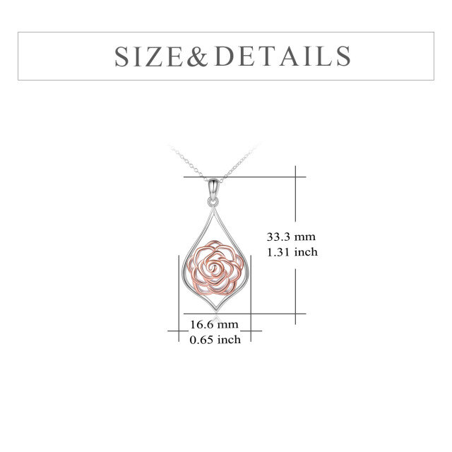 Sterling Silver Two-tone Rose Pendant Necklace-4