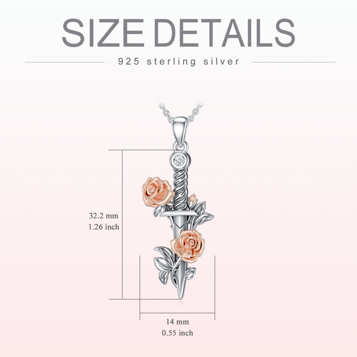 Sterling Silber zweifarbig Zirkonia Rose Anhänger Halskette-6