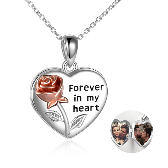 Sterling Silver Two-Tone Rose & Personalized Photo With Heart Urn Necklace For Ashes For Women