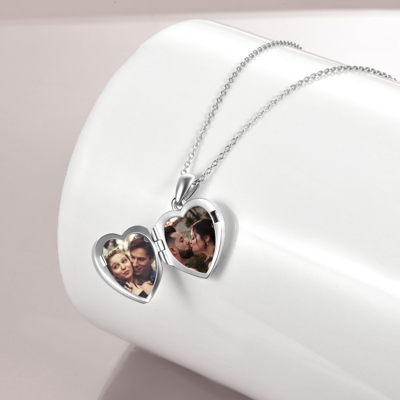 Collana con urna per ceneri in argento sterling bicolore con foto personalizzata e cuore, per donne-3
