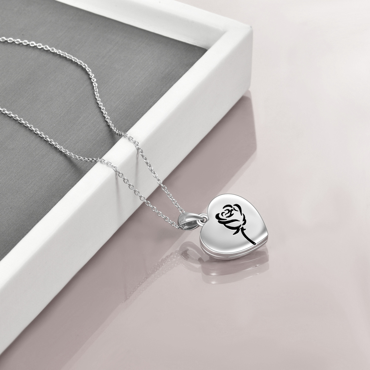 Sterling Silver Two-Tone Rose & Personalized Photo With Heart Urn Necklace For Ashes For Women-4